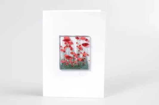 Handmade Fused Glass Greeting Card -  Poppy Card