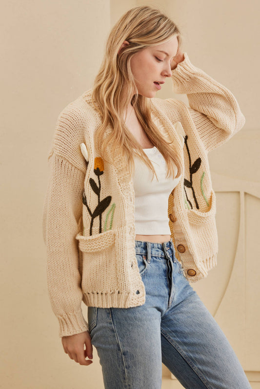 Felicity Flower Embroidered Knit Cardigan