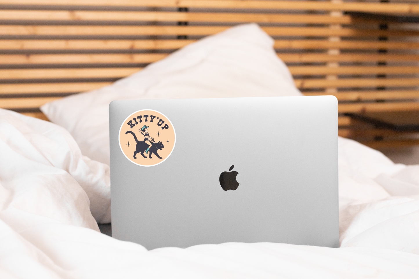 Kitty'Up Sticker - black cat, kitten, cowgirl, western, cute