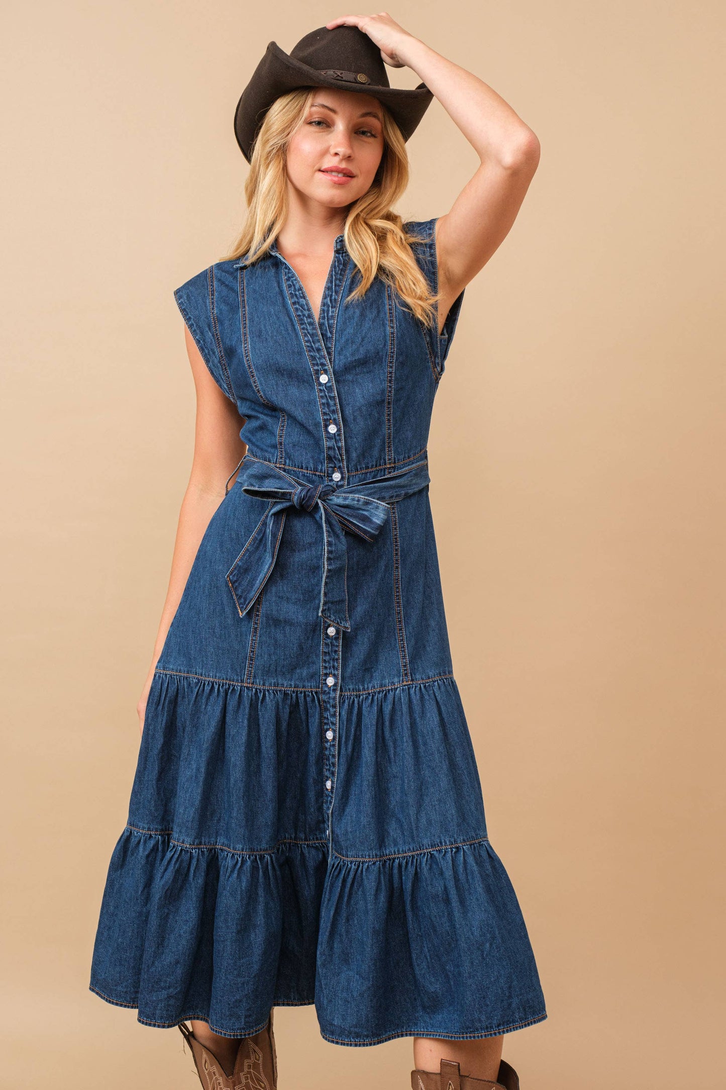 Gretch Tiered Denim Midi Dress