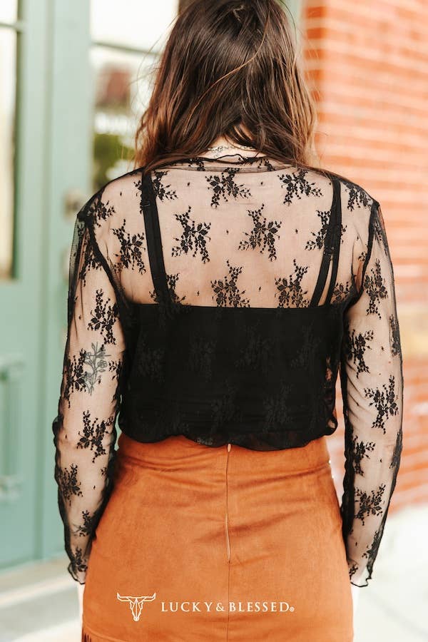 Black Lace Long Sleeve Stretch Top