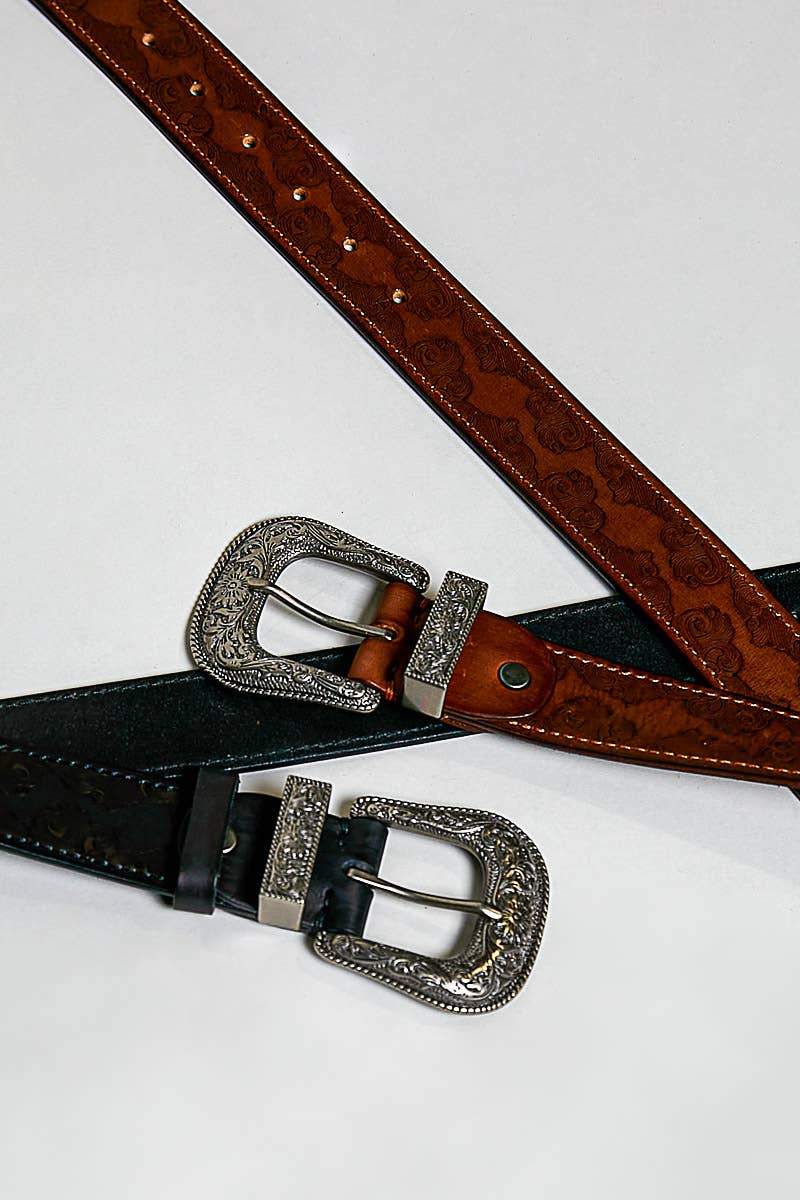 Floral Embossed Leather Belt