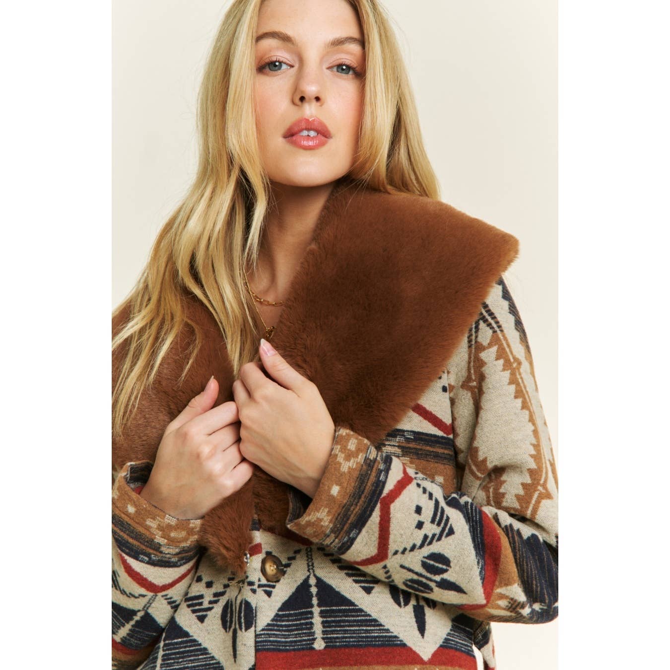 AZTEC JACKET WITH FUR COLLAR