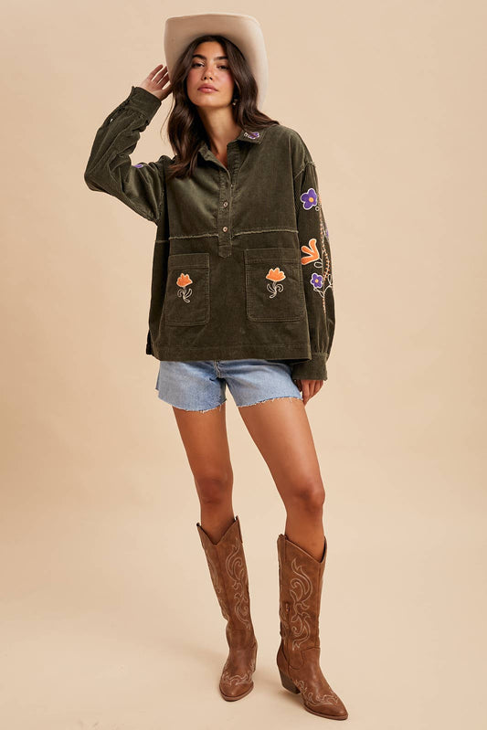 CORDUROY EMBROIDERED SHIRT