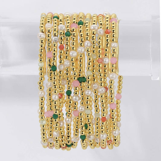 3mm Beaded Stretch Bracelet with Pearls and Crystals