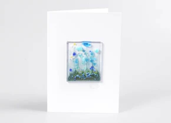 Handmade Fused Glass Greeting Card -  Cornflower Card