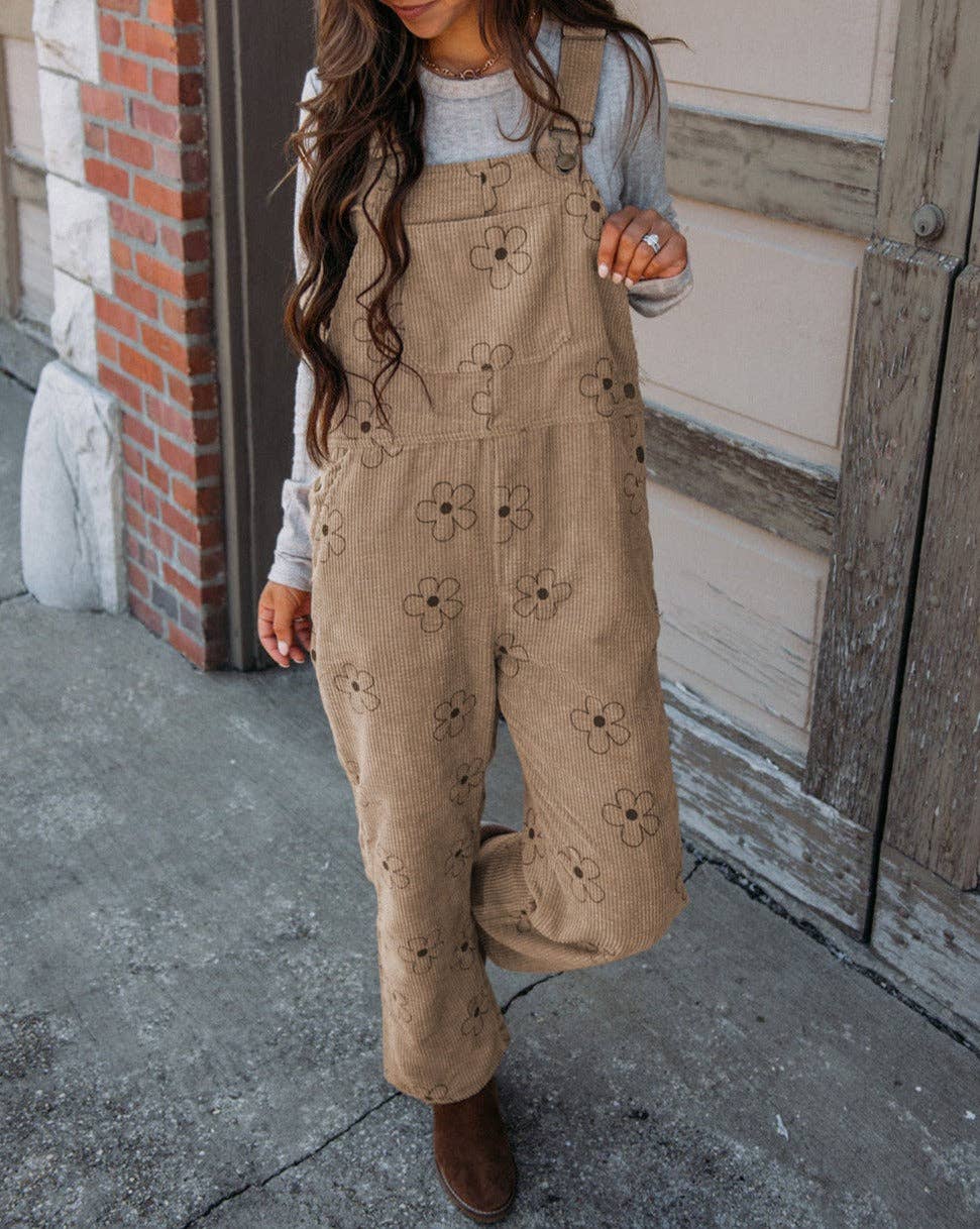 Phlo Floral Corduroy Pocketed Overalls