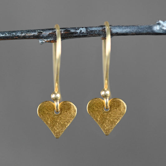 Small 18k Gold Plated Hammered Hearts  Dangle Earrings