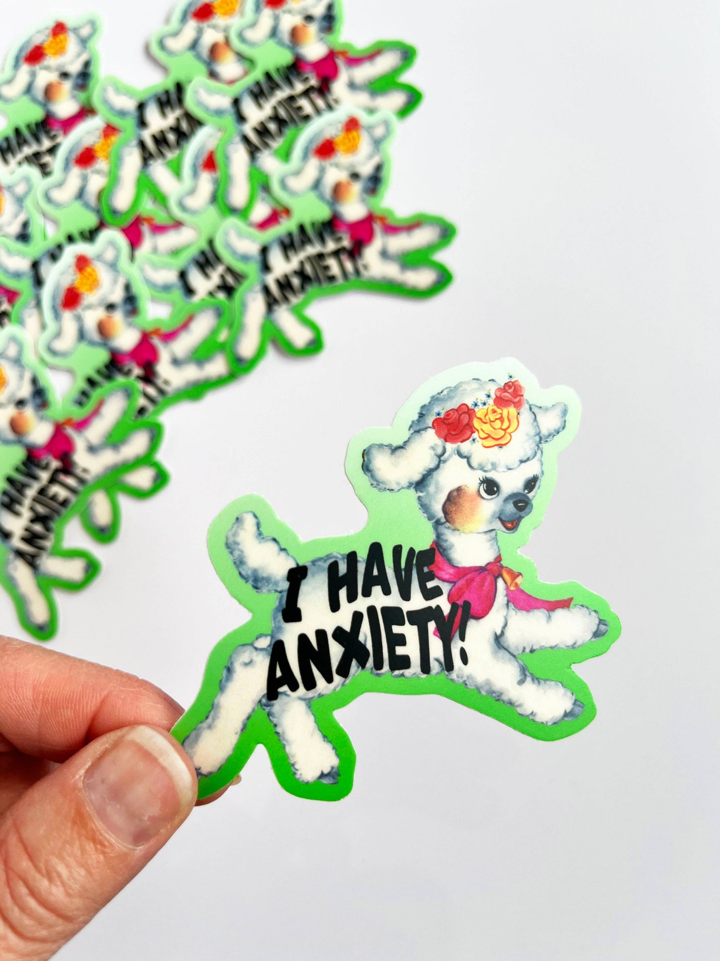 I Have Anxiety Cute Lamb Sticker - Funny Retro Style Sticker