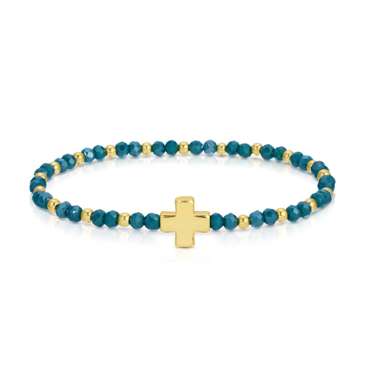 Assorted 4mm Crystal Stretch Bracelets with Single Cross