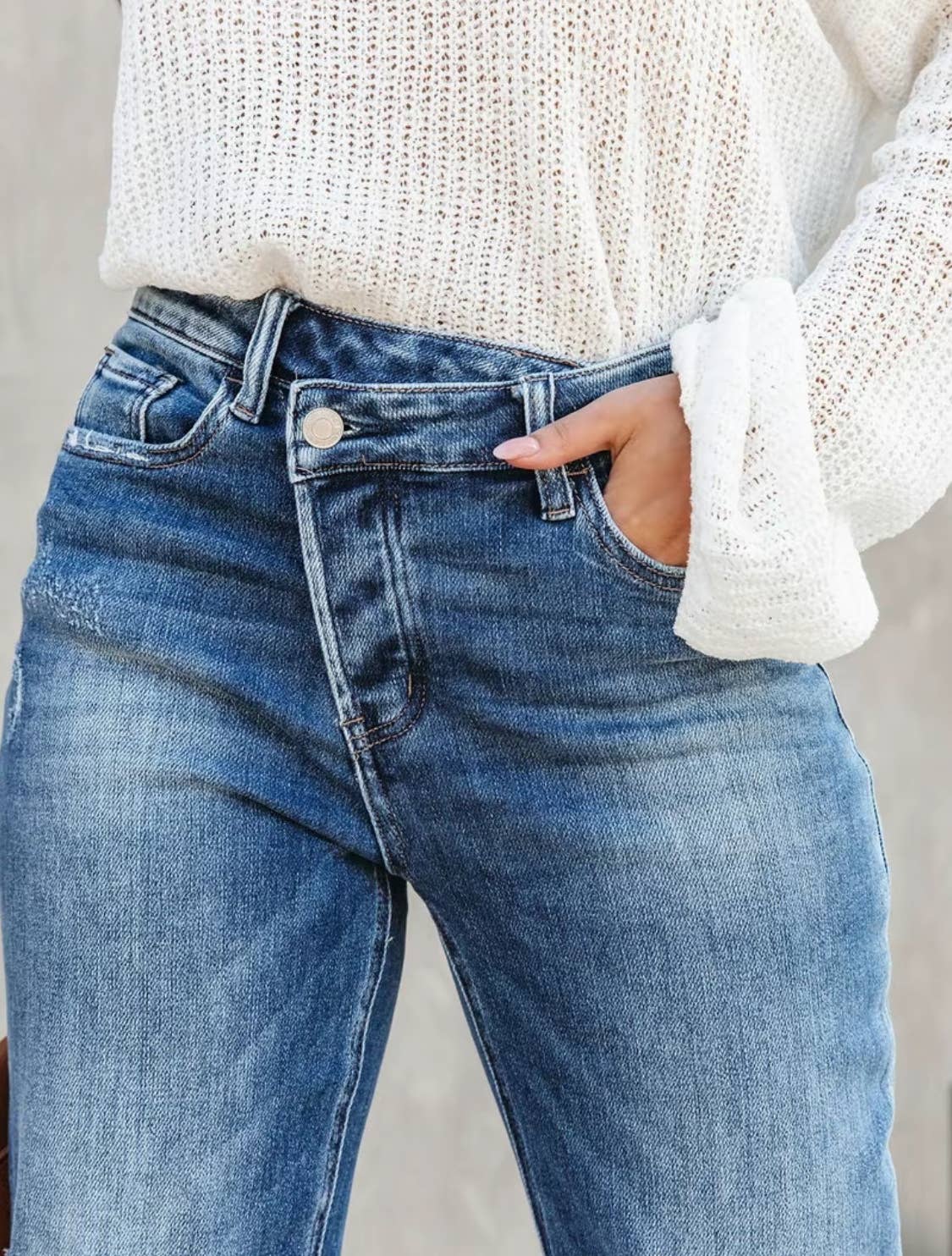 The Brenda High Waisted Crossover Stretch Jean with Cuff