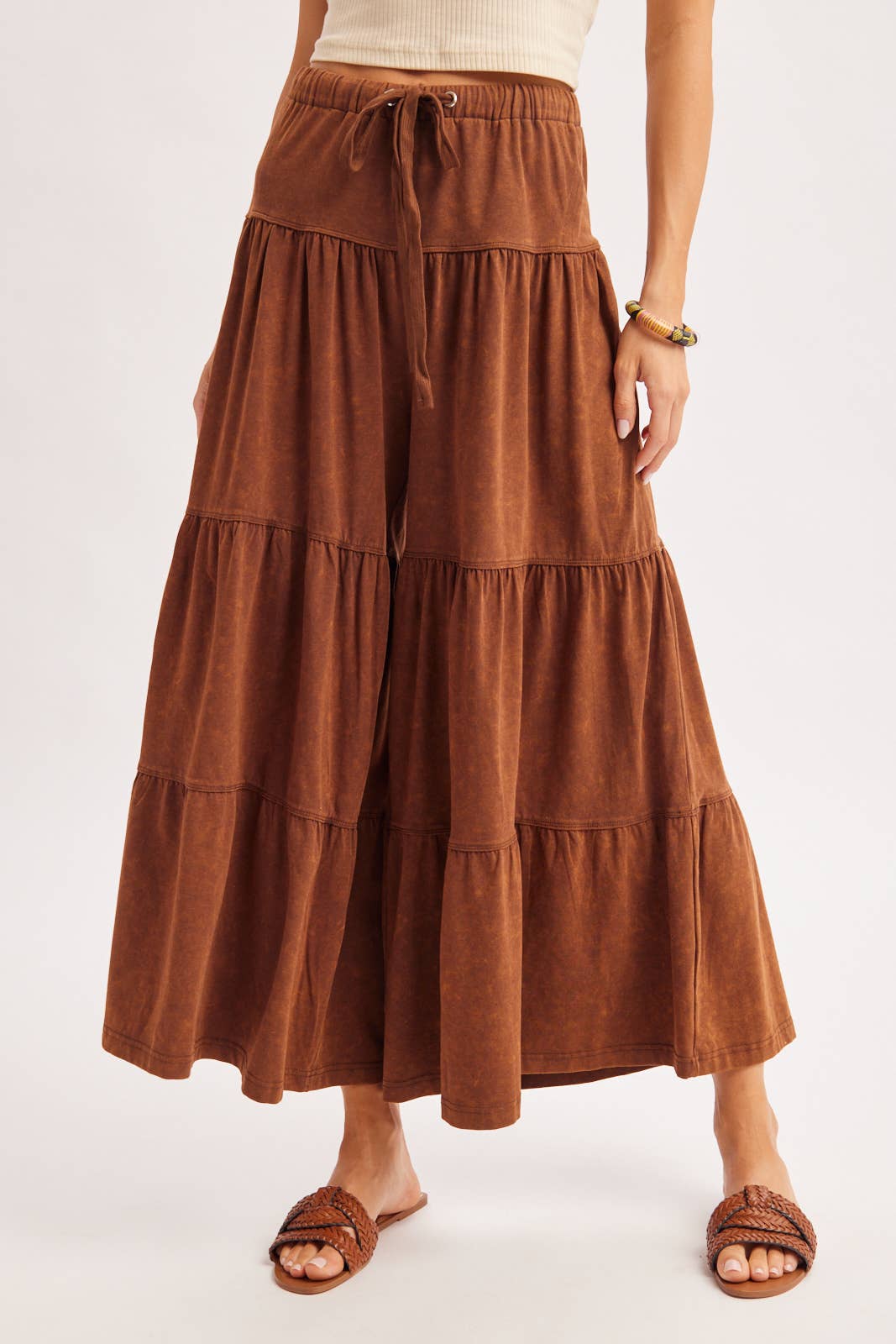 BOHO TIERED DRAWSTRING WIDE LEG PANTS