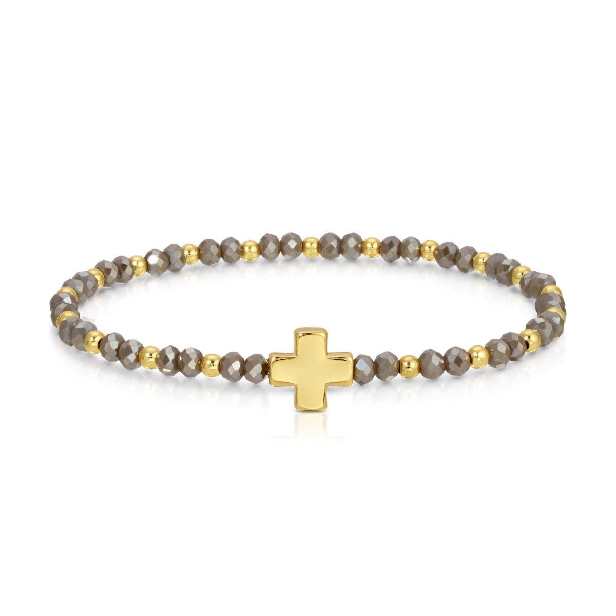 Assorted 4mm Crystal Stretch Bracelets with Single Cross