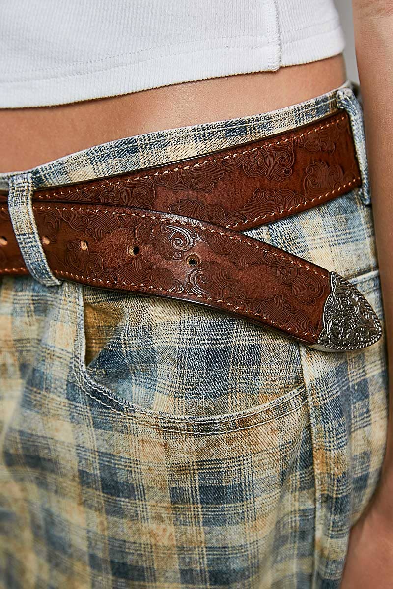 Floral Embossed Leather Belt