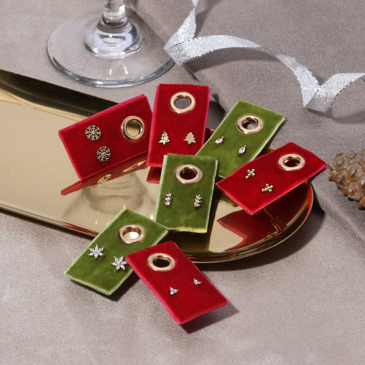 Petite Dot Cross Stud Earrings on Red Velvet Tag