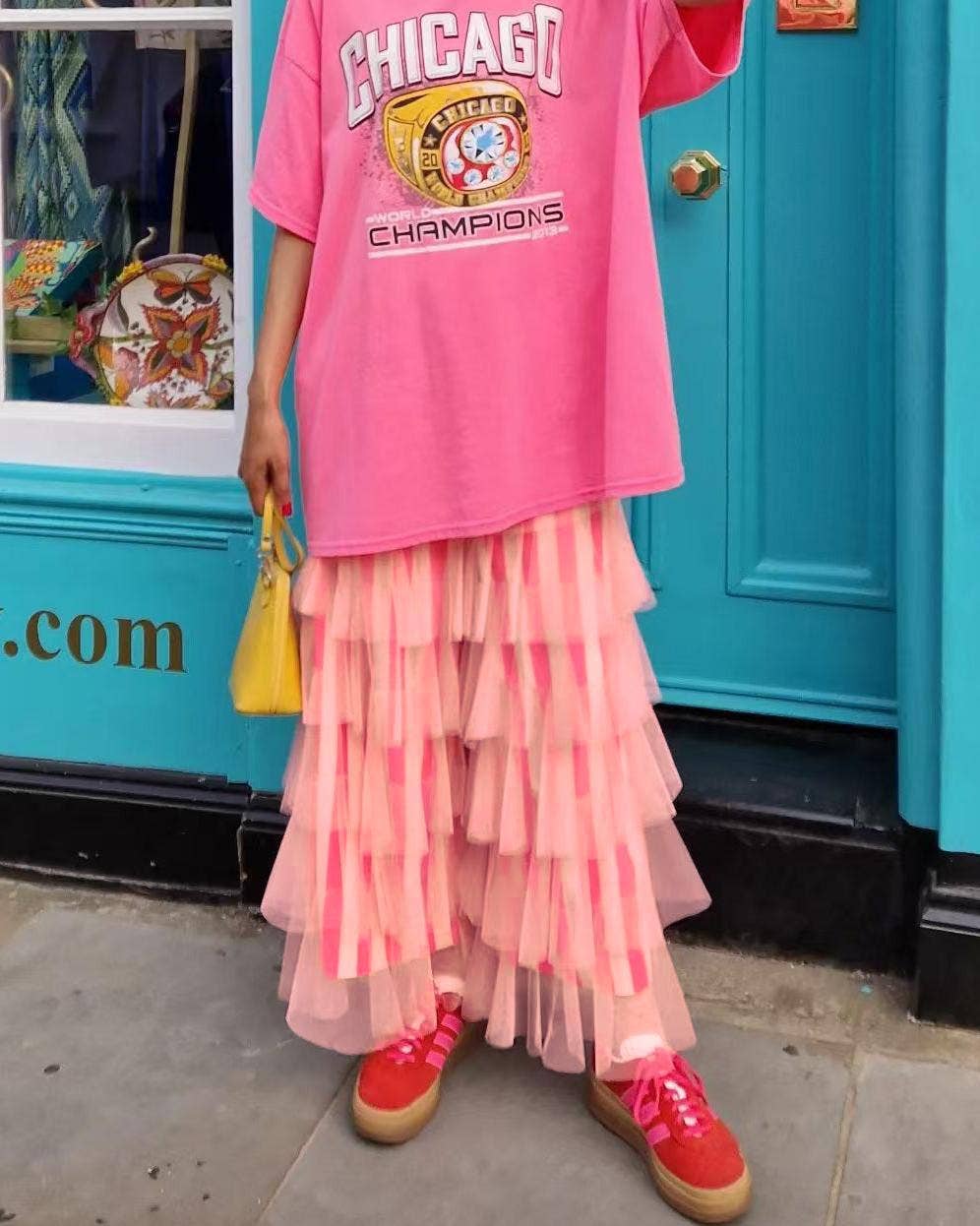 Striped Ruffles Trousers Wide-leg Tulle Pants