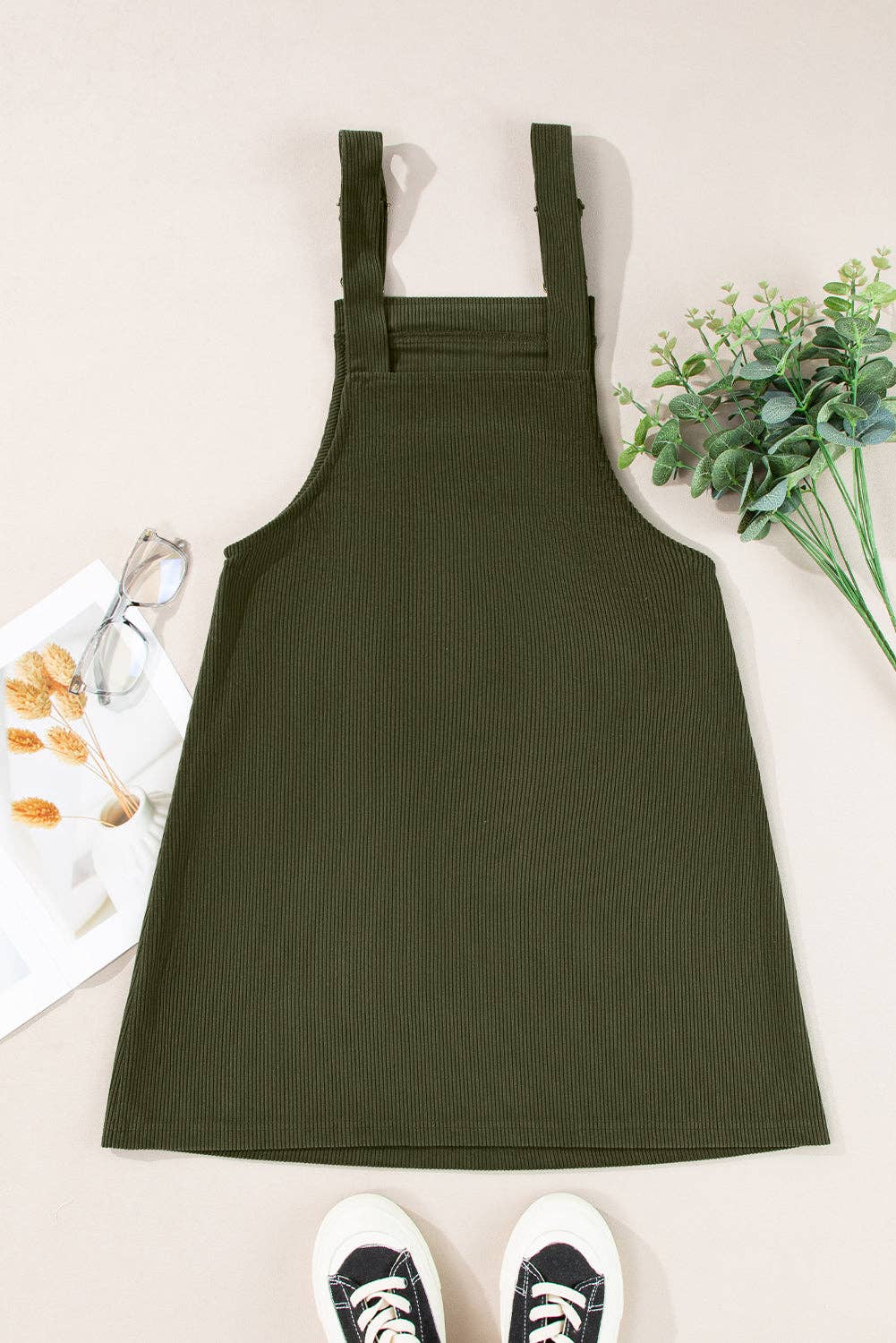 Janise Solid Corduroy Sleeveless Overall Dress