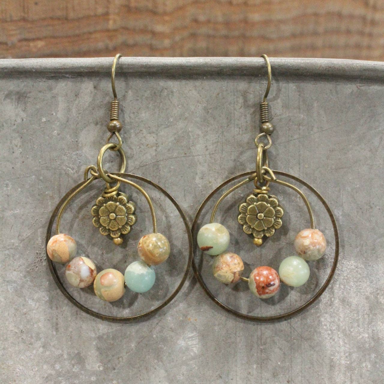 Natural Aqua Terra Jasper Ring Drop Earrings