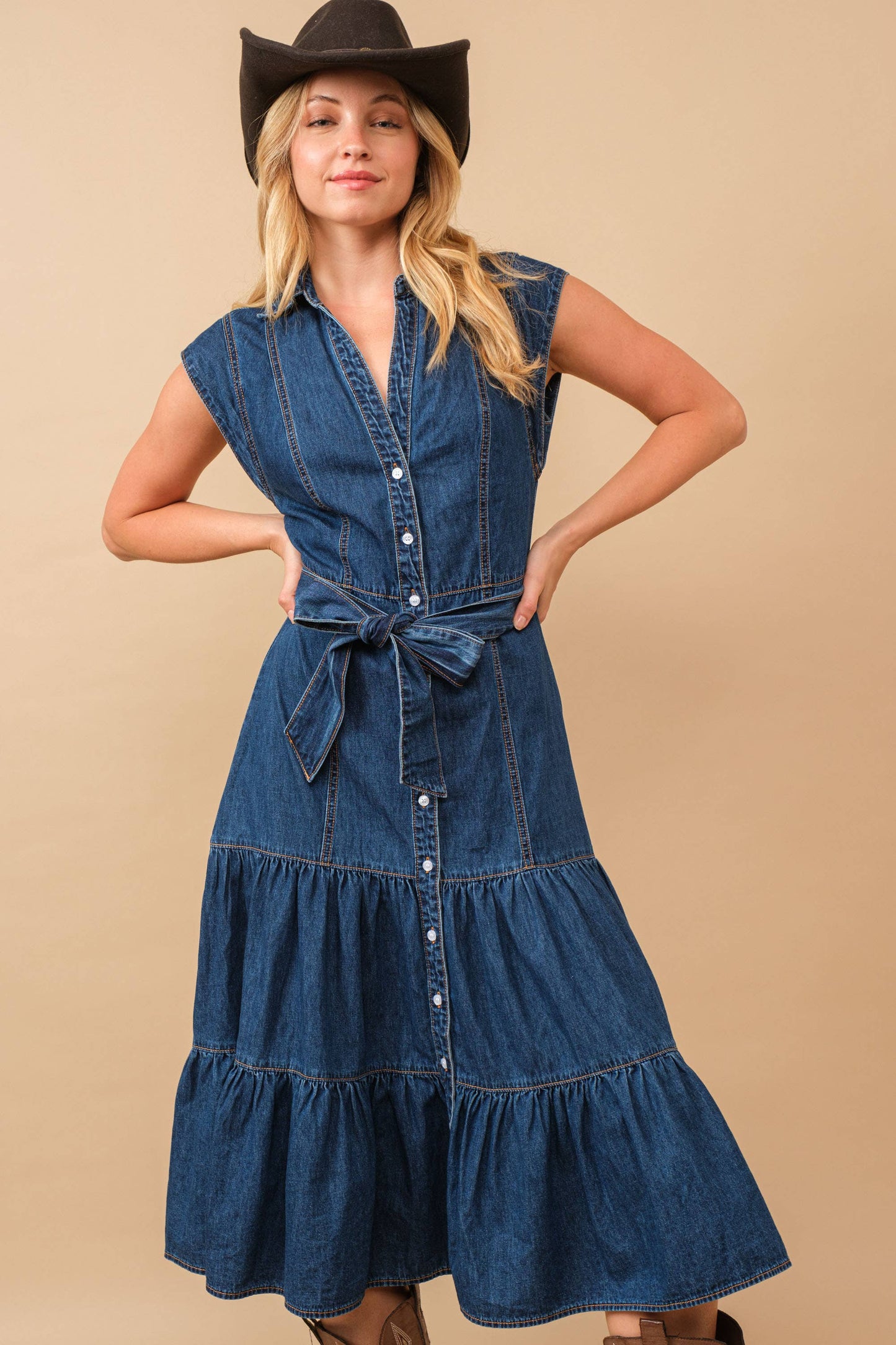 Gretch Tiered Denim Midi Dress