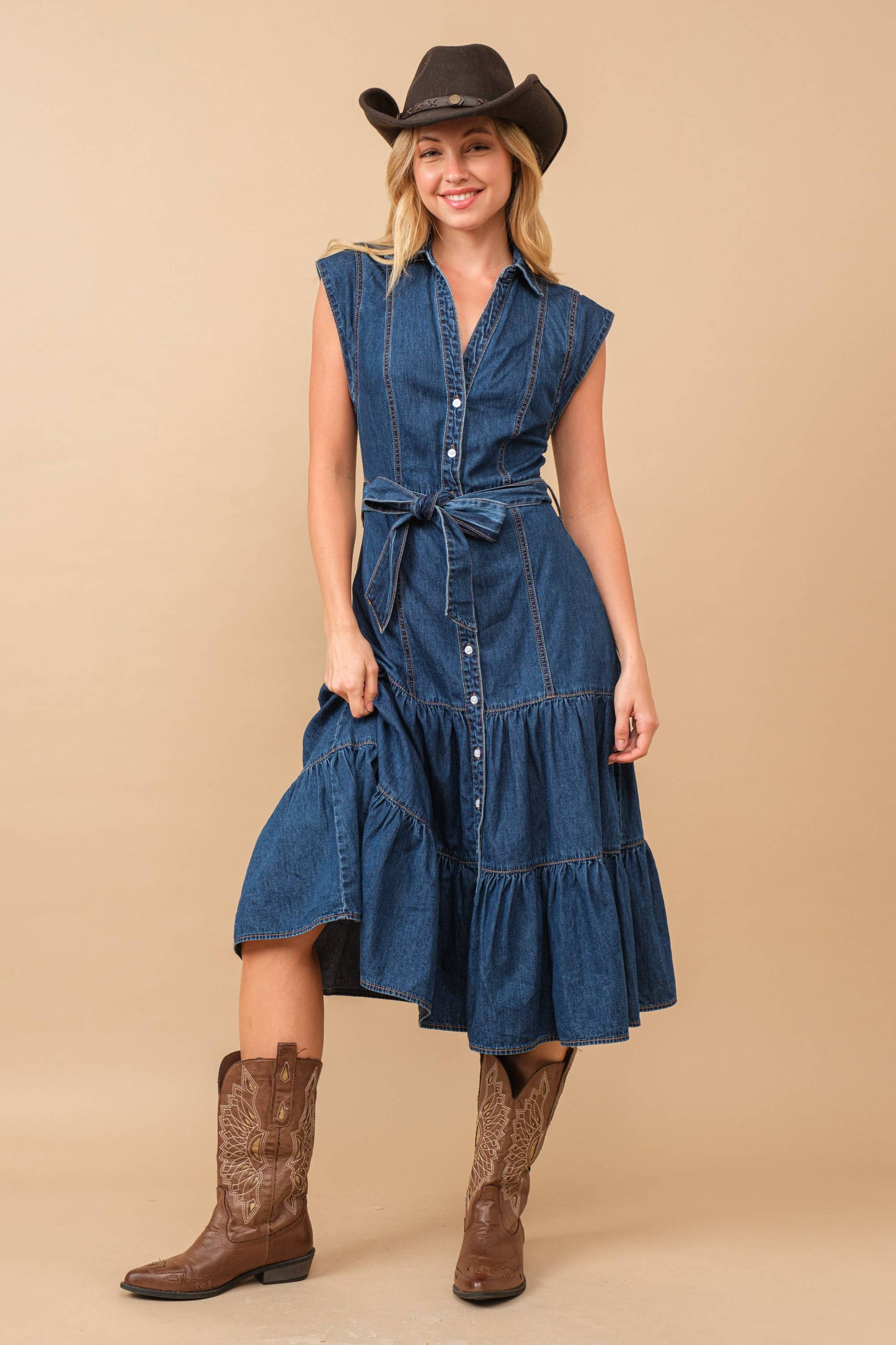 Gretch Tiered Denim Midi Dress