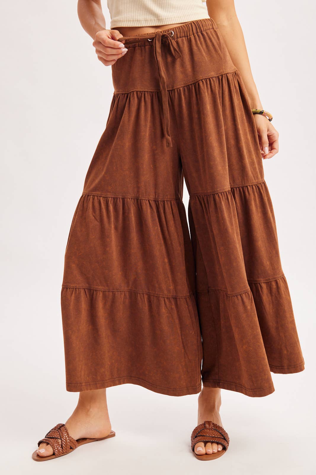 BOHO TIERED DRAWSTRING WIDE LEG PANTS