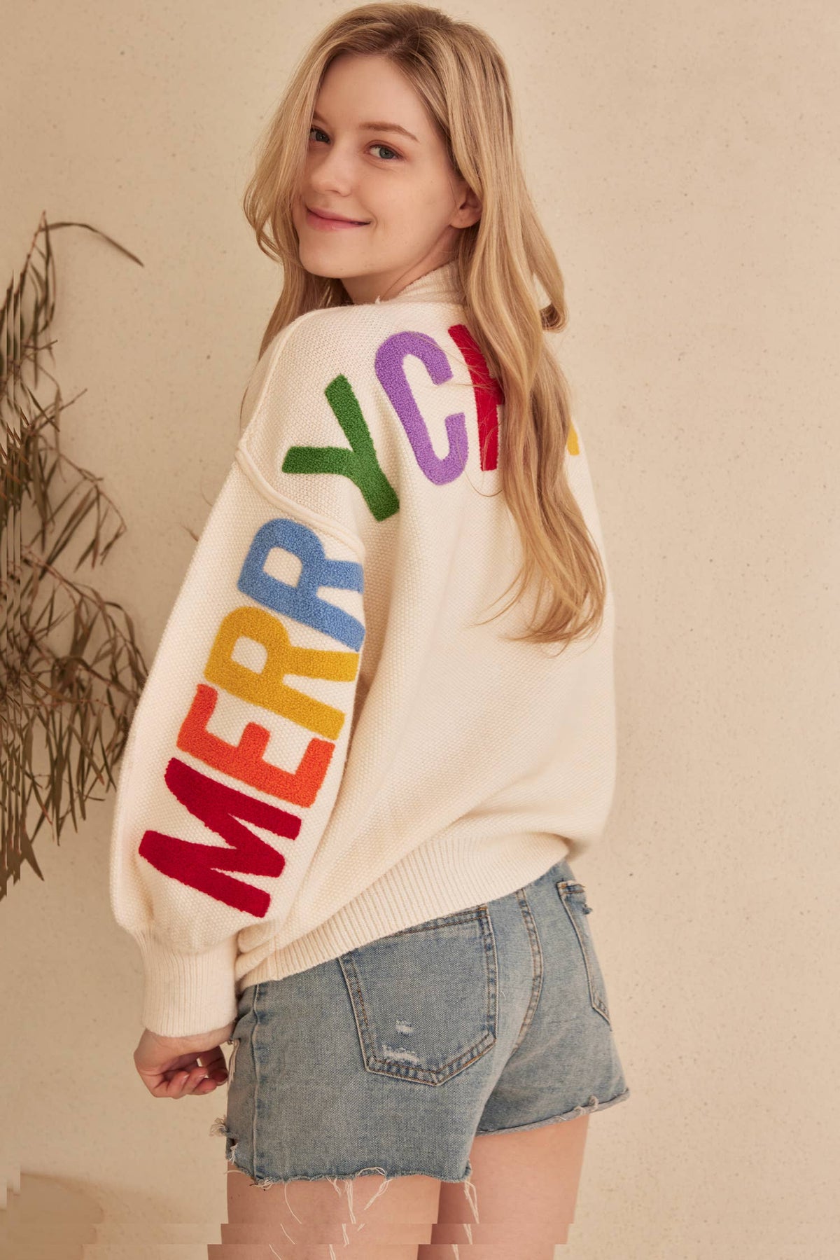 OVERSIZE Christmas Sweater with Lettering: Ivory-Multi / M