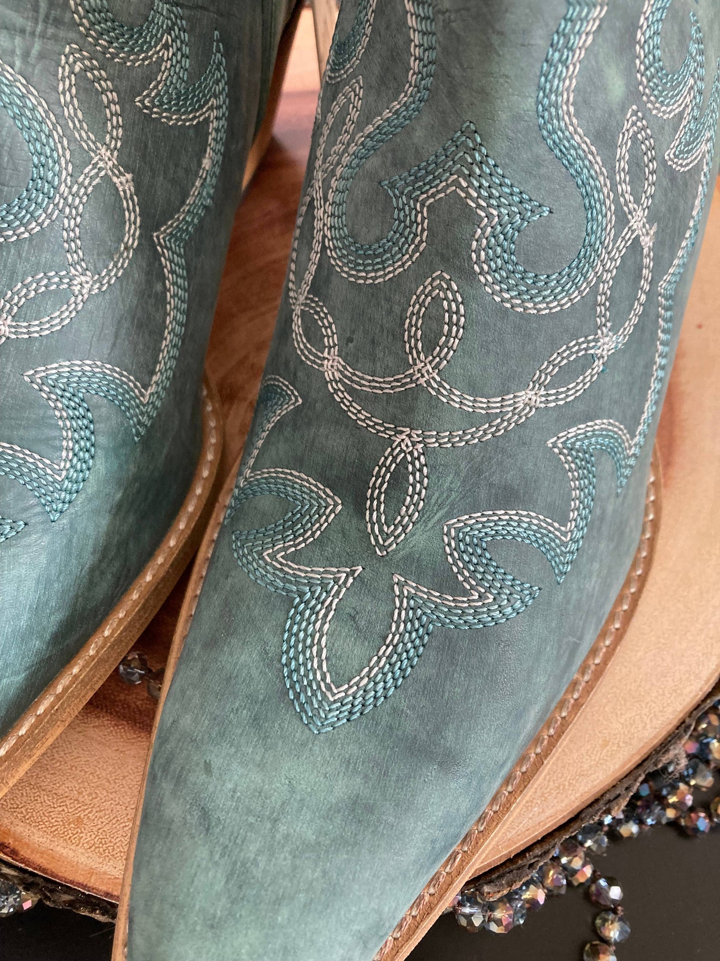 Maisie Stitched Leather Boots in Turquoise