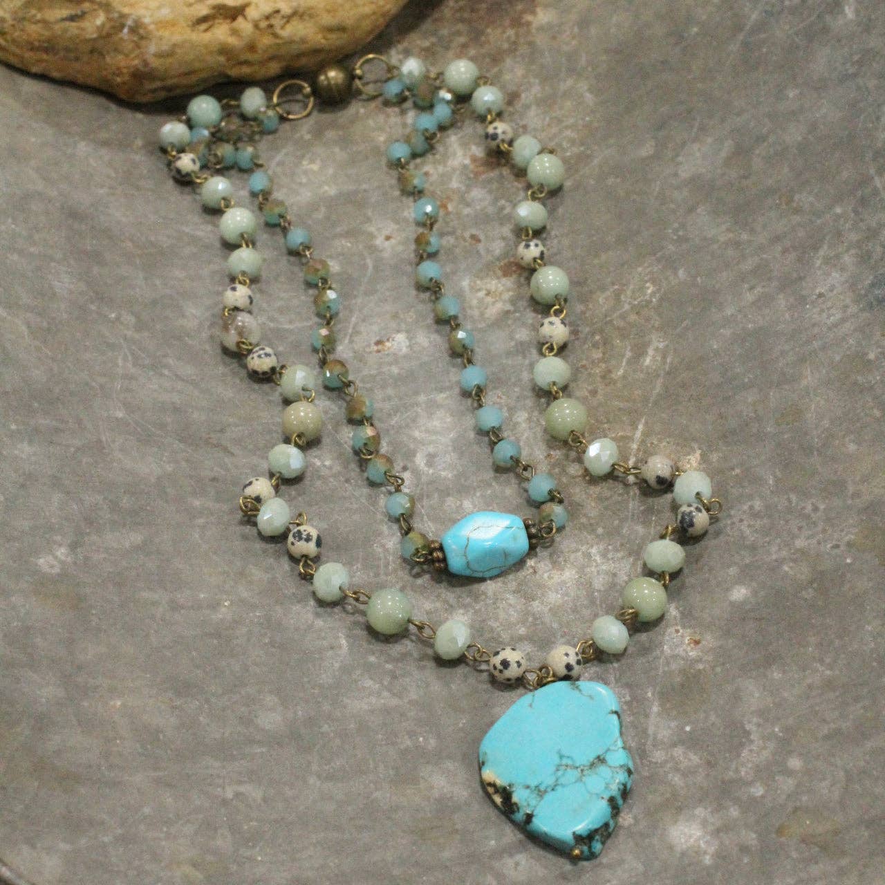 Bohemian Layered Mixed Stone Turquoise Necklace