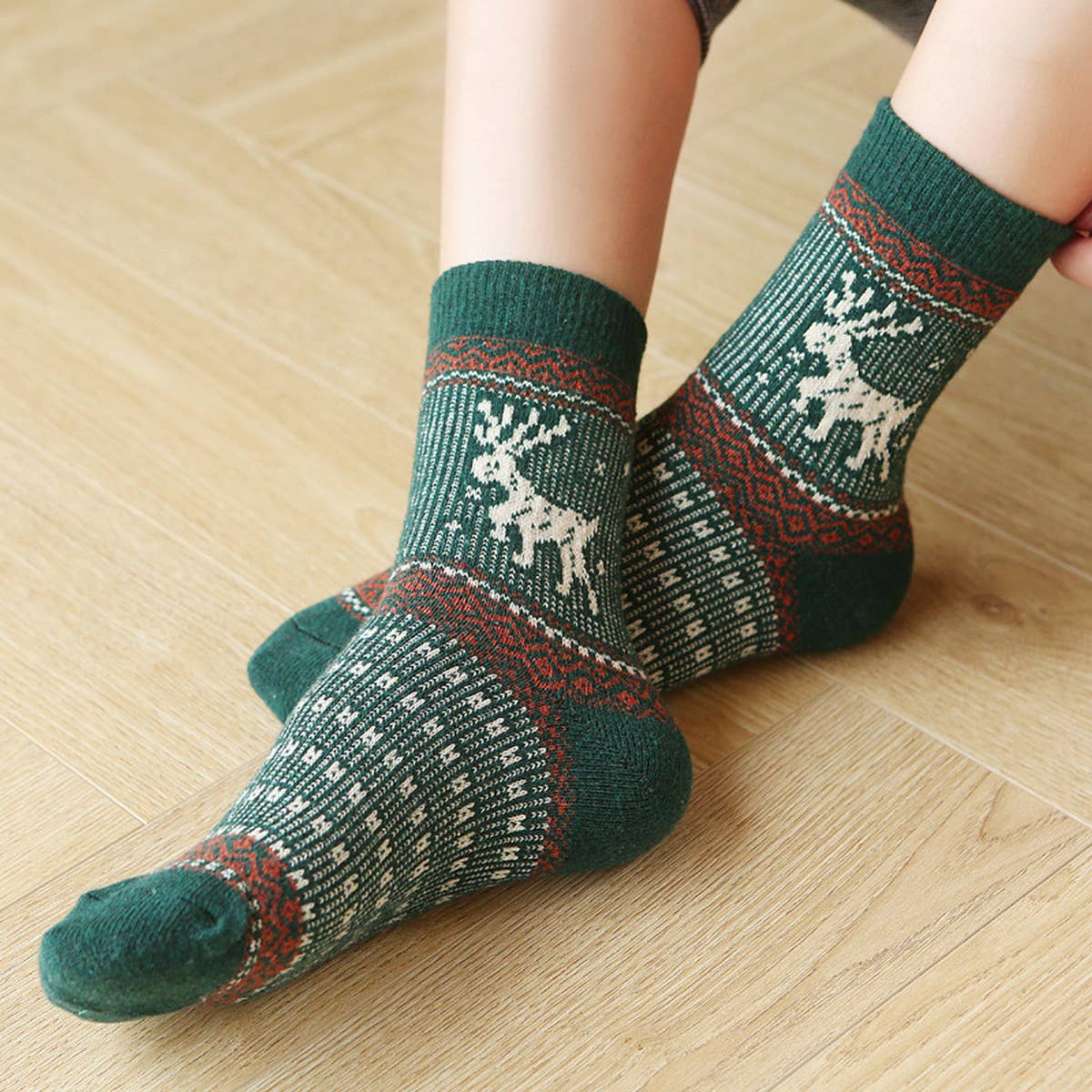 5 PAIRS OF CHRISTMAS CARTOON ELK WARM SOCKS_CWMS0684
