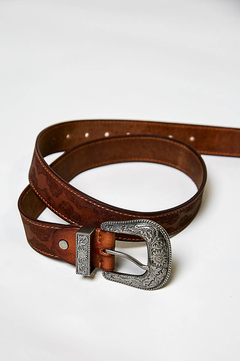 Floral Embossed Leather Belt