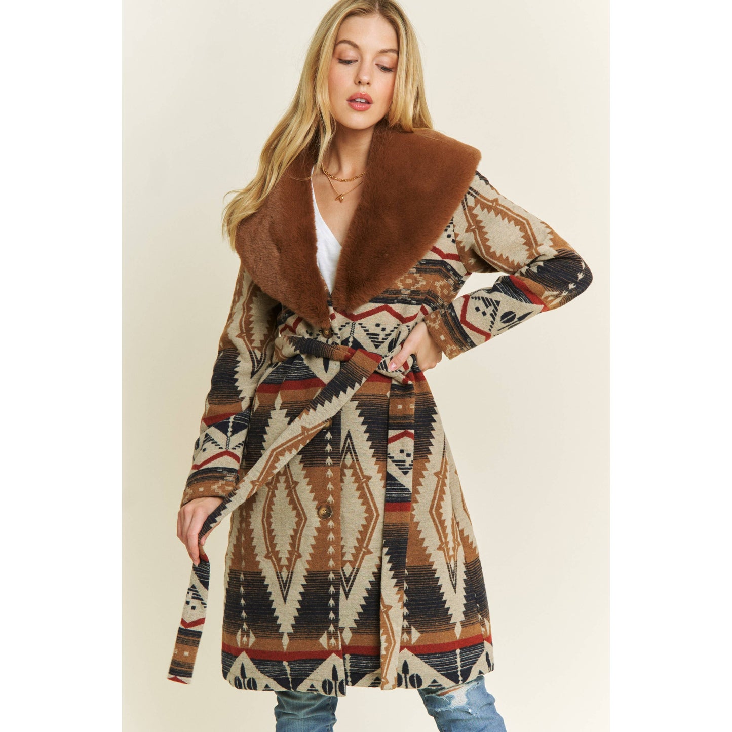 AZTEC JACKET WITH FUR COLLAR