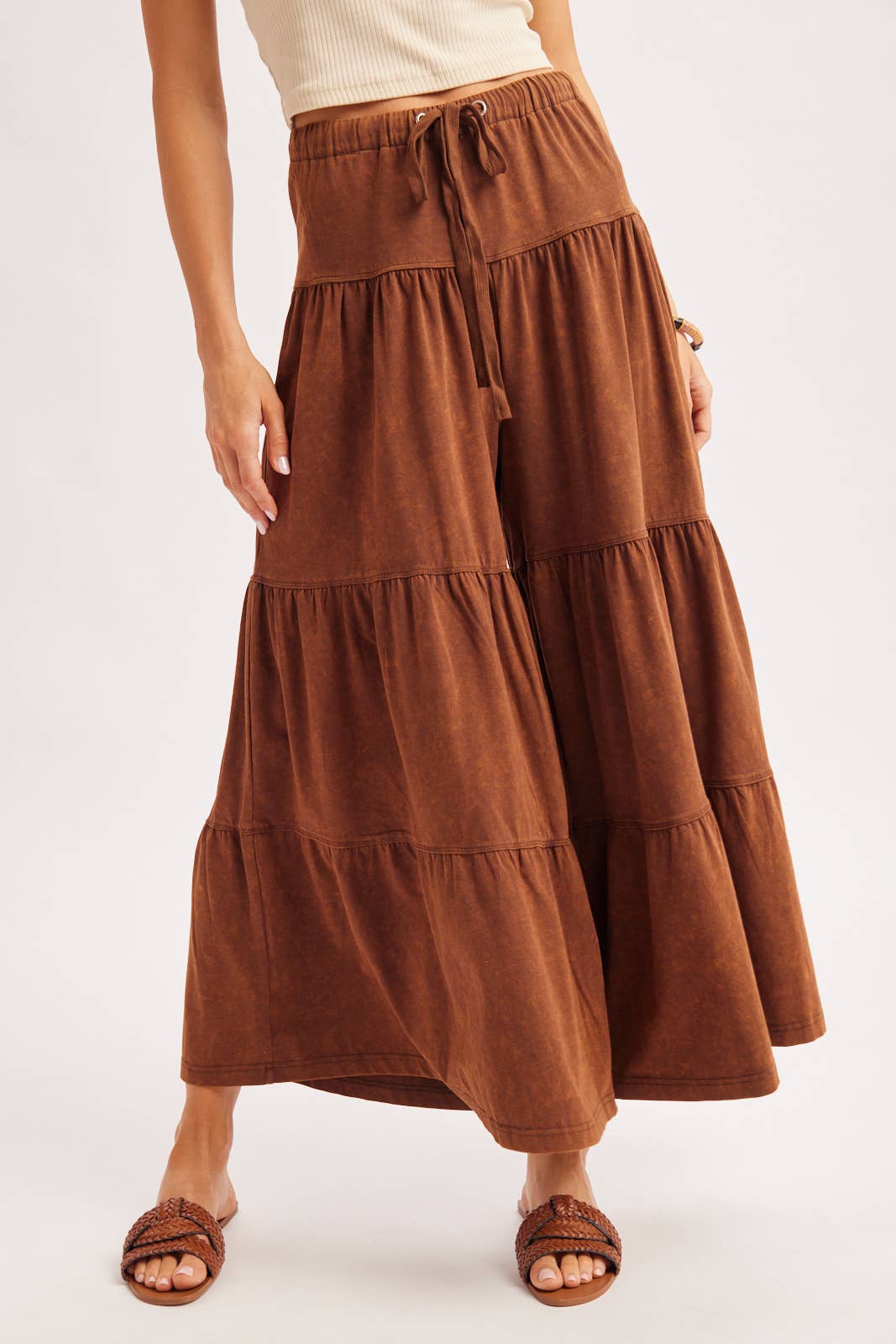 BOHO TIERED DRAWSTRING WIDE LEG PANTS