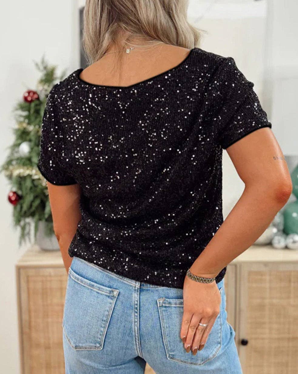 Night at CRT--Sequin Short Sleeve Top