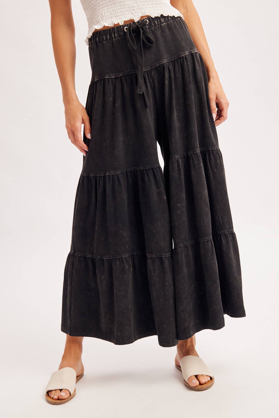 BOHO TIERED DRAWSTRING WIDE LEG PANTS