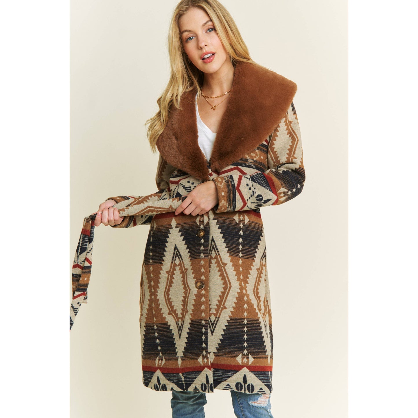 AZTEC JACKET WITH FUR COLLAR