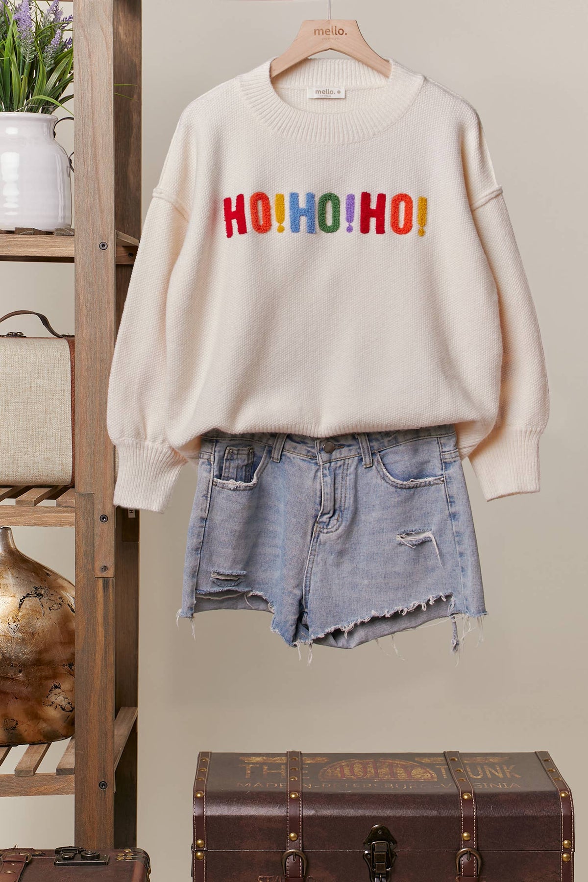 OVERSIZE Christmas Sweater with Lettering: Ivory-Multi / M