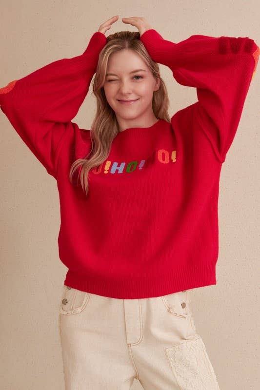 OVERSIZE Christmas Sweater with Lettering: Ivory-Multi / M