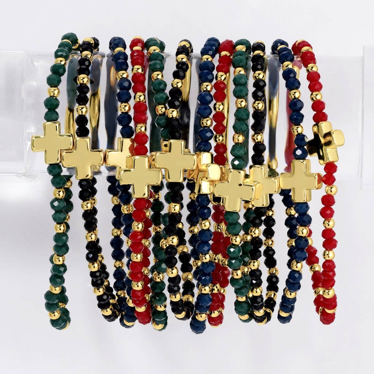 Assorted 4mm Crystal Stretch Bracelets with Single Cross