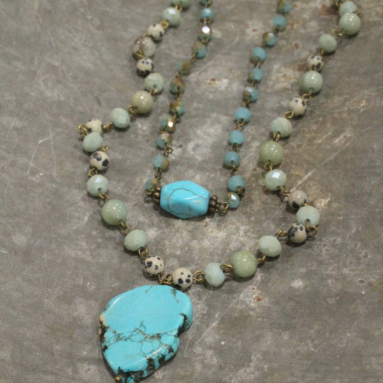 Bohemian Layered Mixed Stone Turquoise Necklace