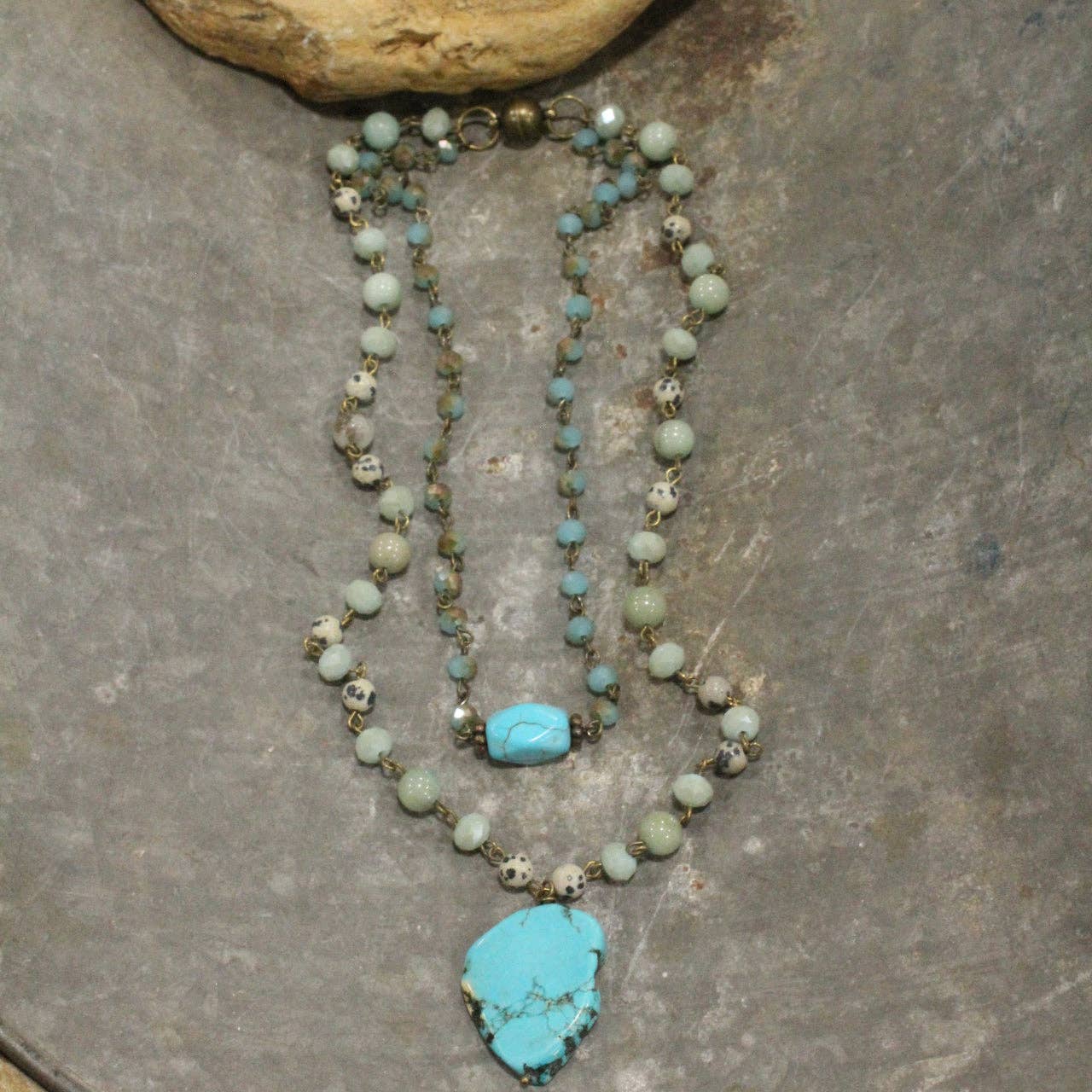 Bohemian Layered Mixed Stone Turquoise Necklace