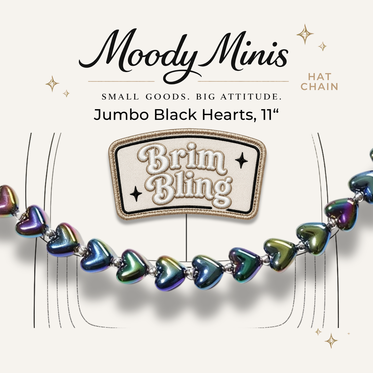 Jumbo Black Hearts - 11 Inch Hat Chain