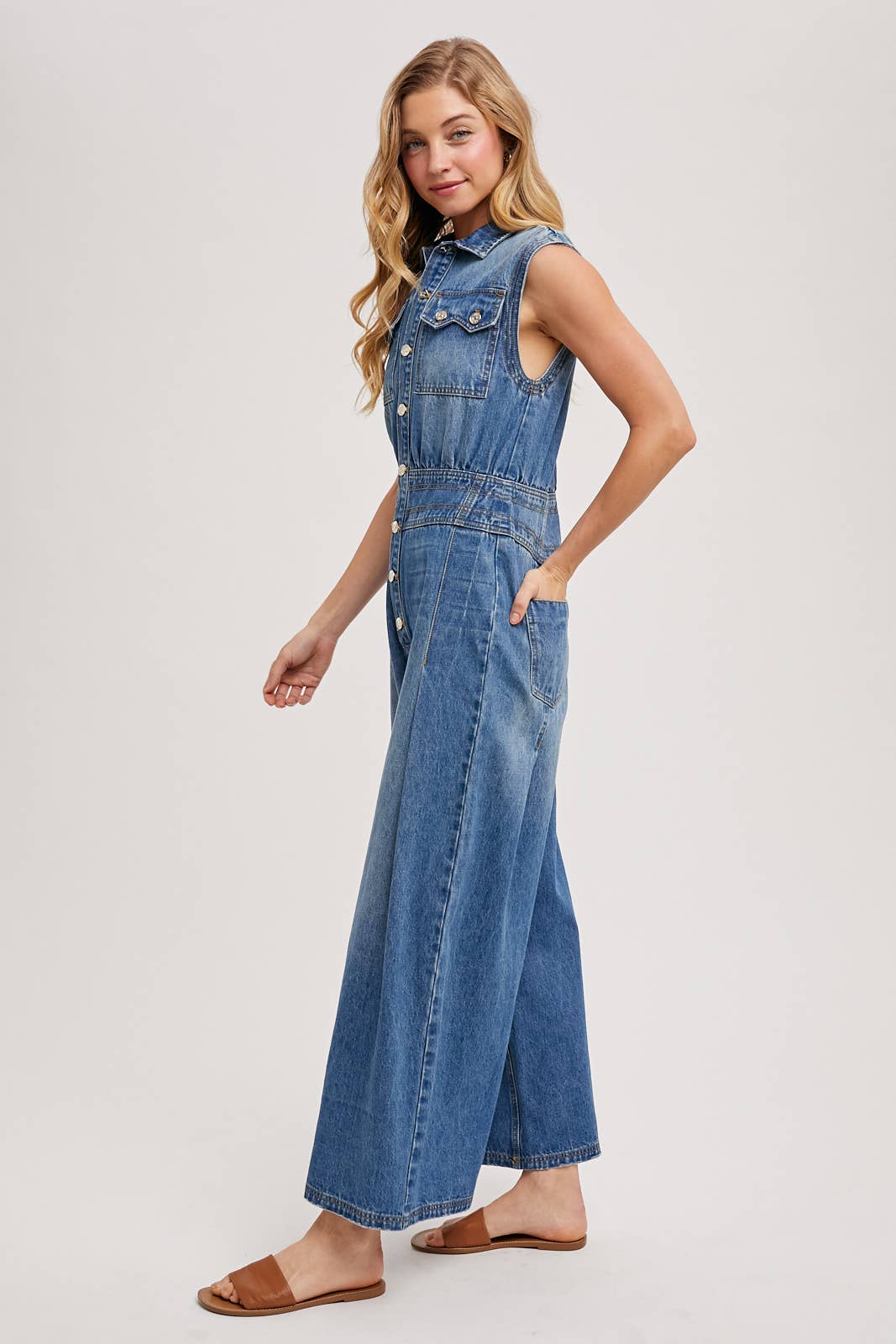 FINN DENIM SLEEVELESS JUMPSUIT