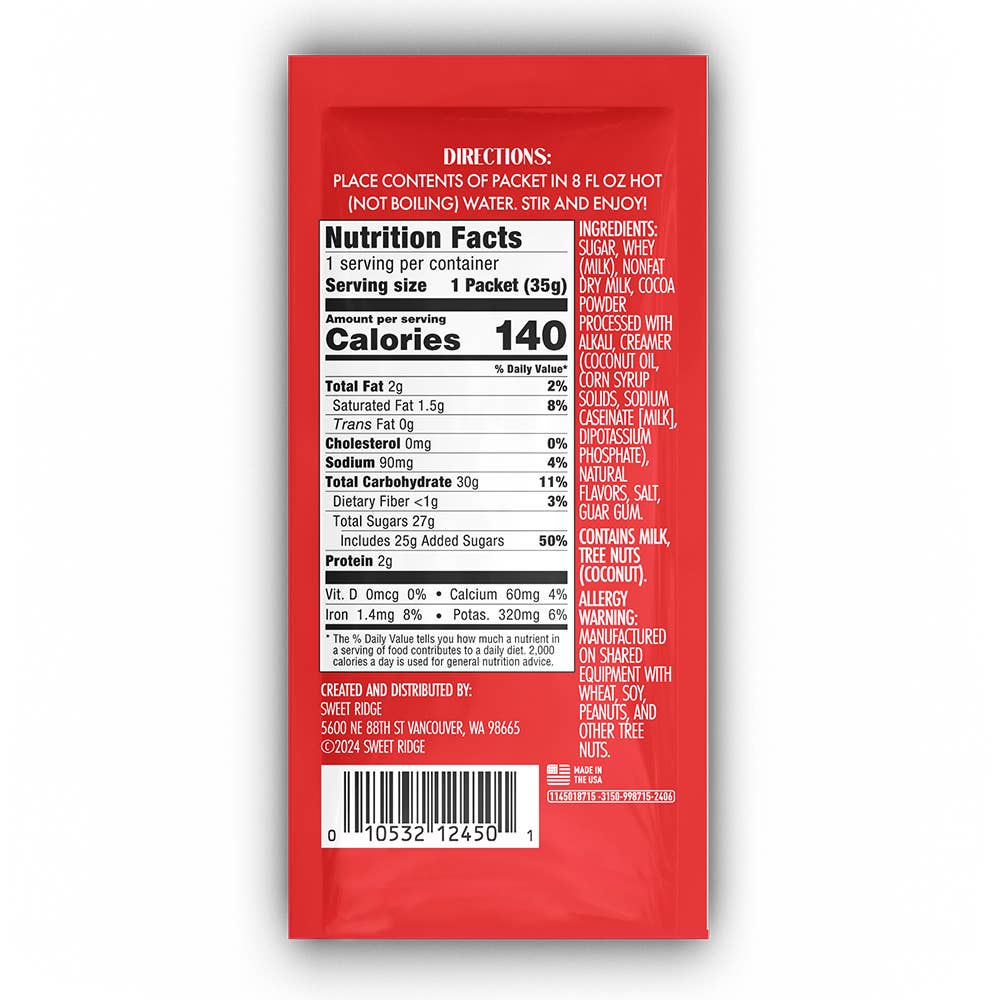 SweetRidge Santa's Fav Double Choc. Cocoa (1.25oz Packets)