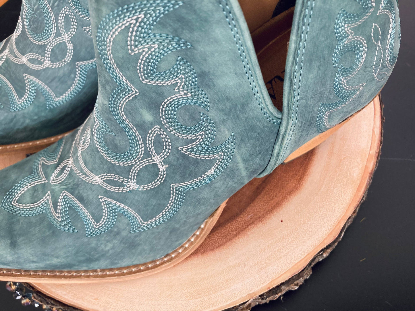 Maisie Stitched Leather Boots in Turquoise