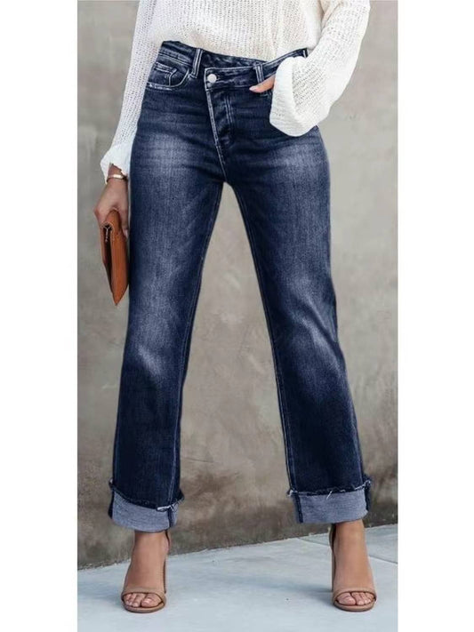 The Brenda High Waisted Crossover Stretch Jean with Cuff