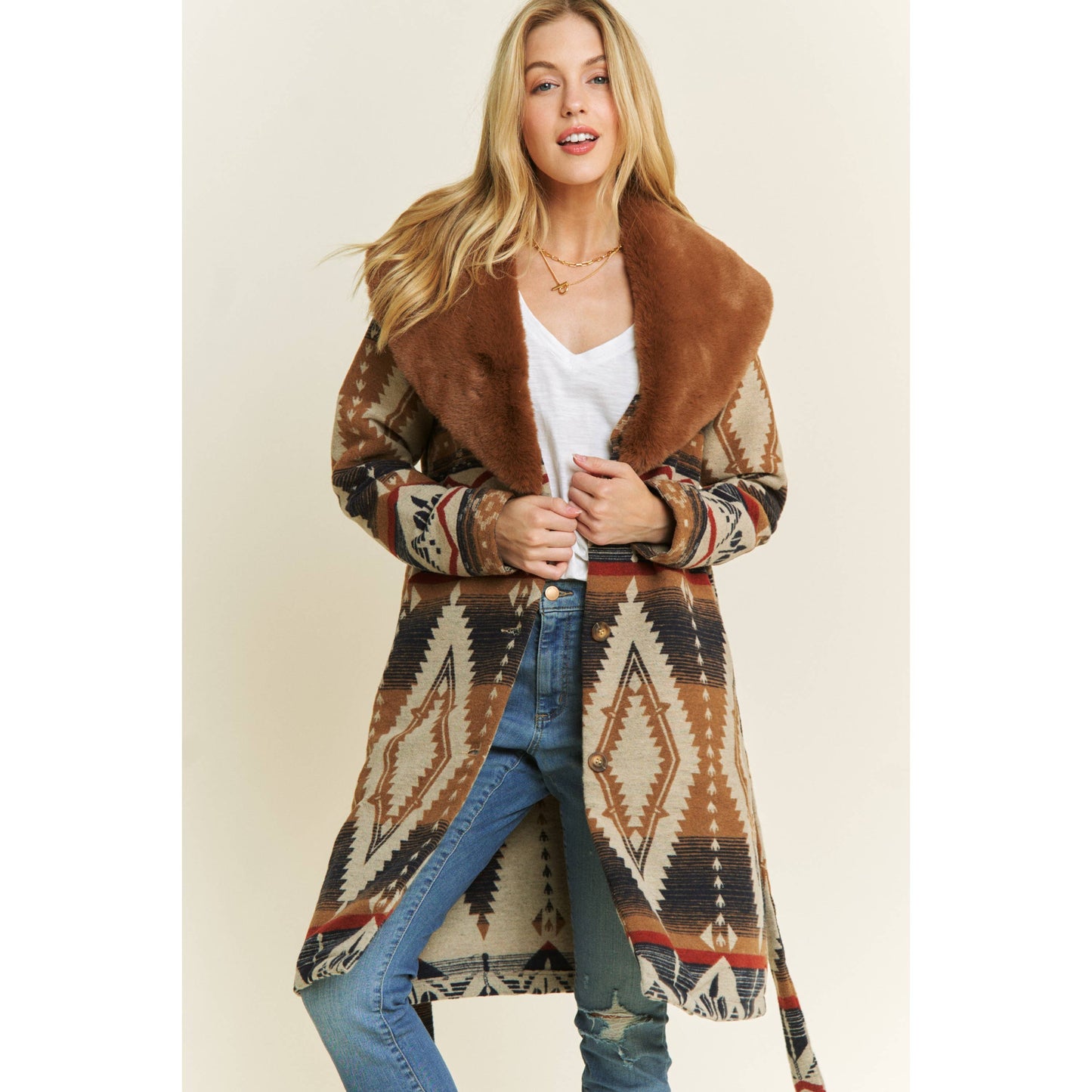 AZTEC JACKET WITH FUR COLLAR