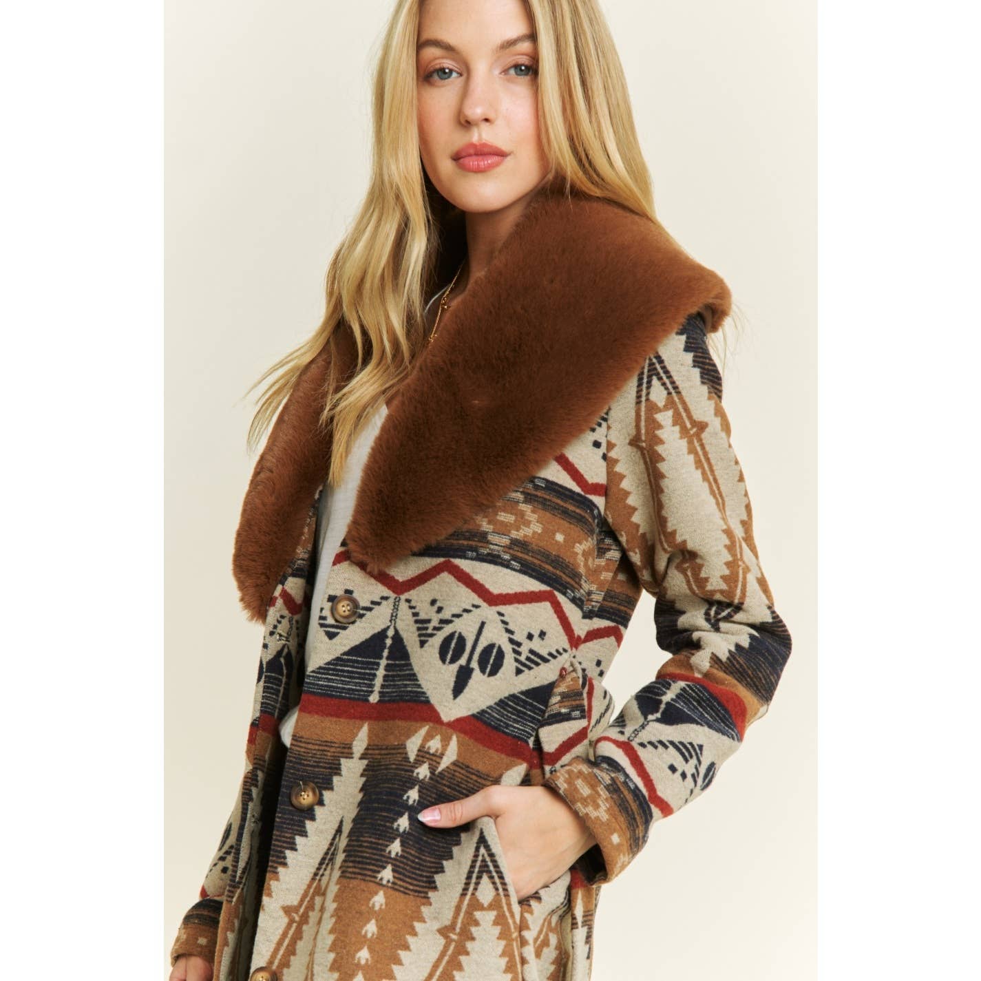 AZTEC JACKET WITH FUR COLLAR