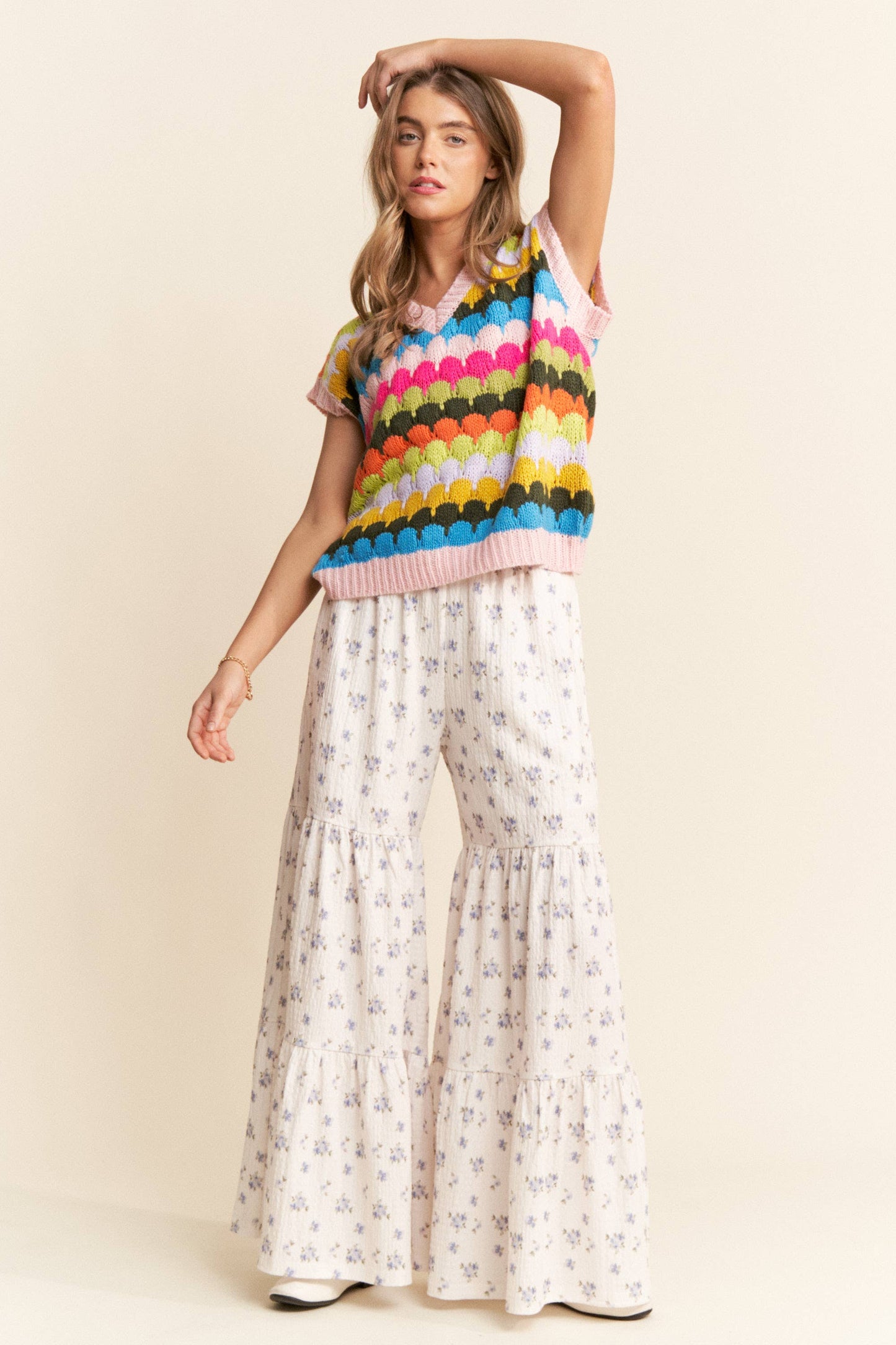 Mulitcolor Fish Scales Design Knit Vest