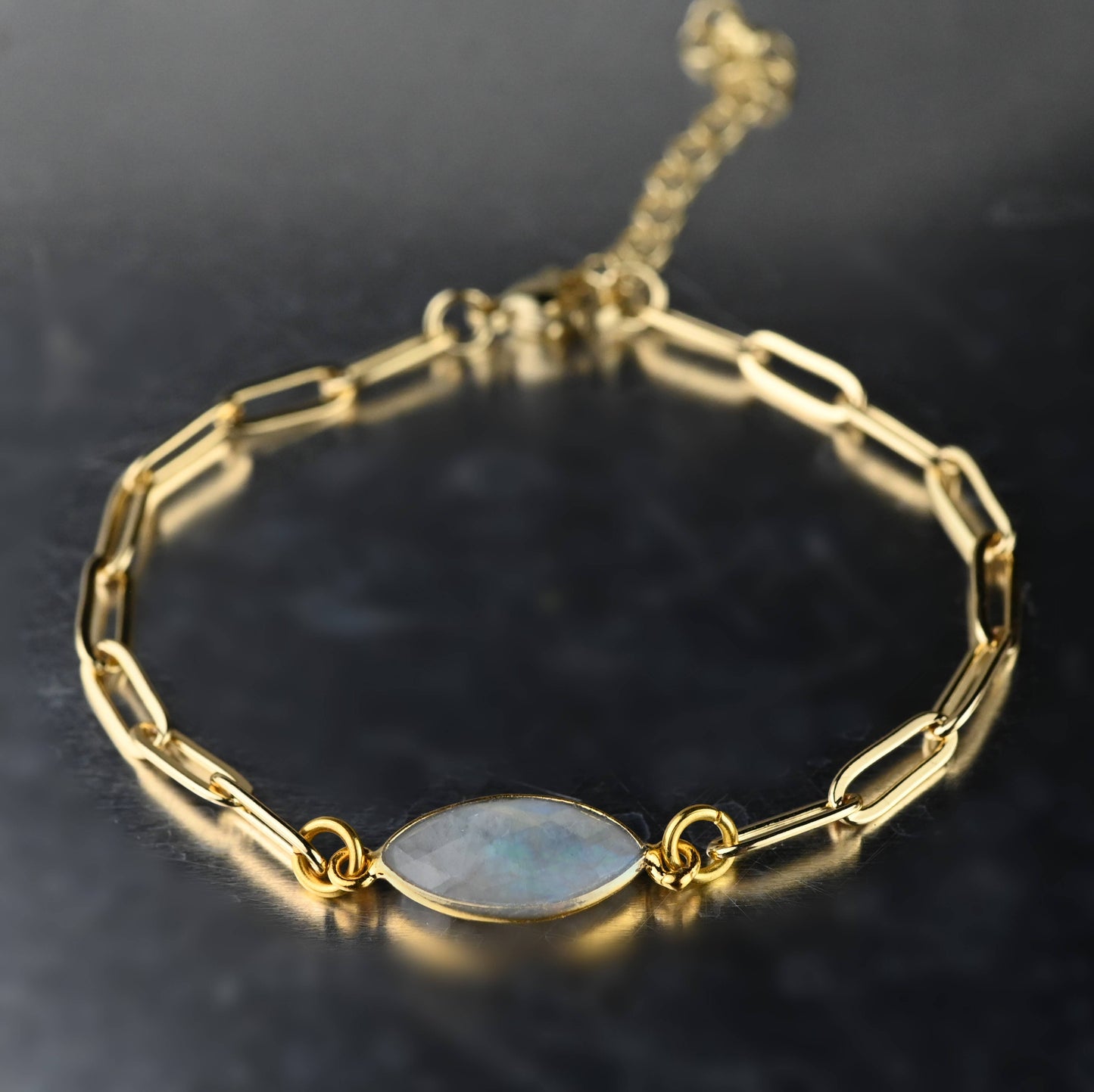 Paperclip Chain Bracelet with Semi Precious (Moonstone)