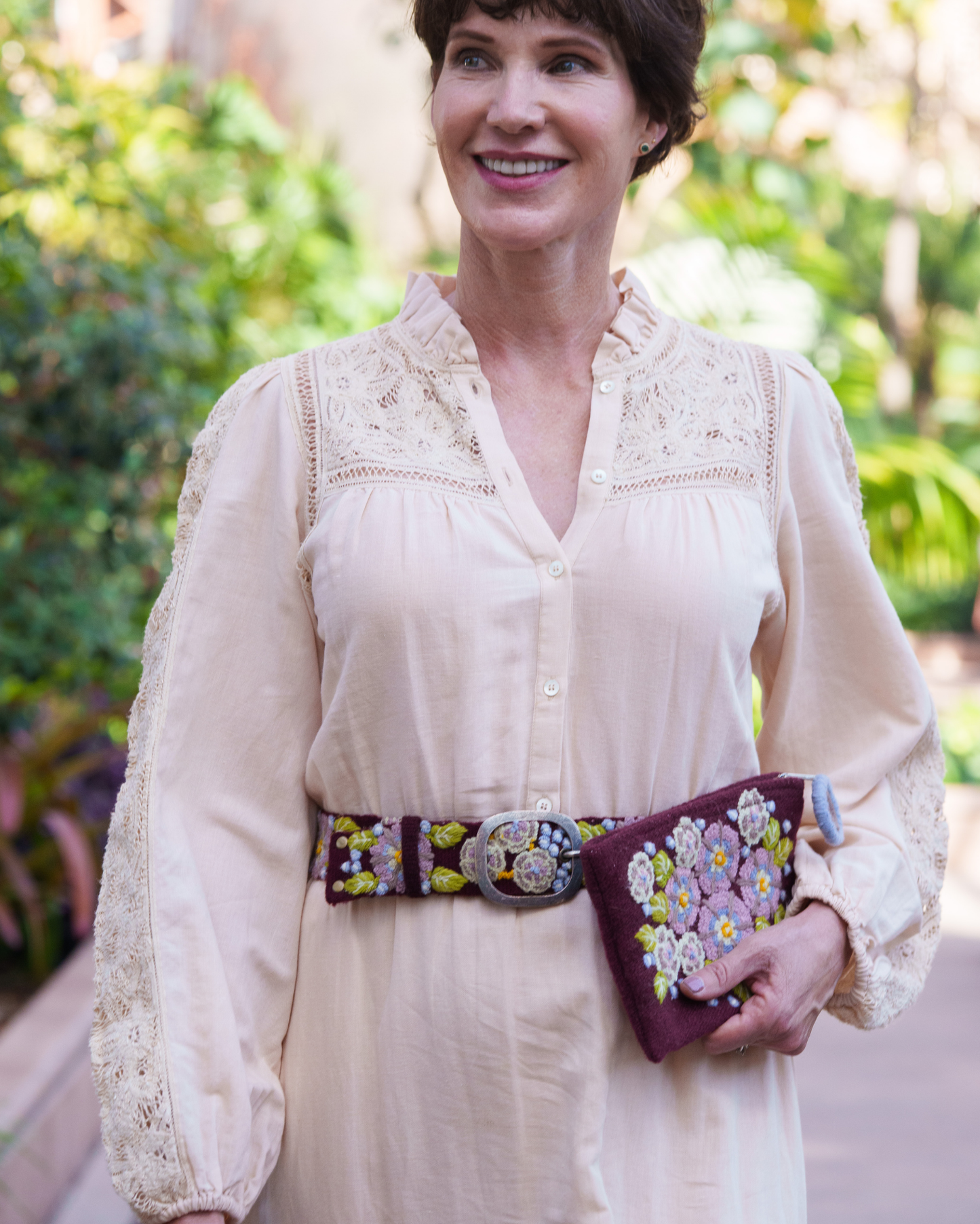Morning Glory Floral Embroidered Wool Belt